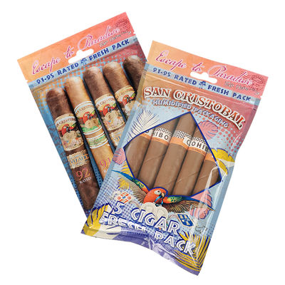 Sacchetti per sigari umidificati con stampa a rotocalco personalizzata Sacchetti per sigari con zip e umidità 5 sigari Confezione semplice con confezione in plastica con finestra trasparente