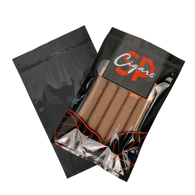 Sacchetti per humidor per sigari stampati su misura con sistema idratante e chiusura a ziplock