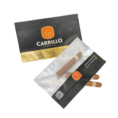 Cigaro stampato su misura Imballaggio alimentare a prova di umidità e odore Sacchetto a cerniera Chiusura di cerniera Tabacco Cigaro Imballaggio di plastica Sacchetti Mylar