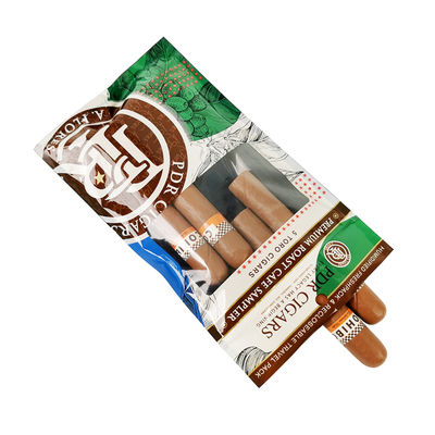 Fogli di cartone richiudibile a misura con chiusura a tre lati sigilli di foglie naturali, involucri per sigari, sacchetti di imballaggio in plastica idratante con finestra trasparente