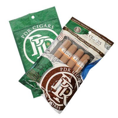 Fogli di cartone richiudibile a misura con chiusura a tre lati sigilli di foglie naturali, involucri per sigari, sacchetti di imballaggio in plastica idratante con finestra trasparente