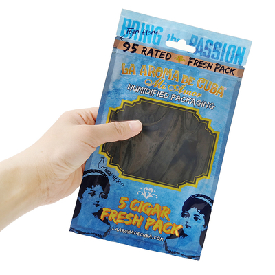 Busta per imballaggio per sigari in Mylar con logo personalizzato, con chiusura a zip, in lamina, con soffietto laterale in plastica trasparente per prodotti per la casa e sigari