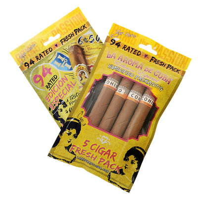 Stampa personalizzata Borse di imballaggio per sigari a ziplock Borse di plastica umidificata per sigari con strato idratante