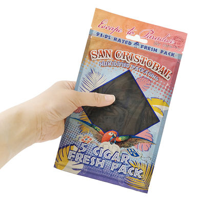 Sacchetti per sigari umidificati con stampa a rotocalco personalizzata Sacchetti per sigari con zip e umidità 5 sigari Confezione semplice con confezione in plastica con finestra trasparente