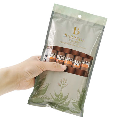 Sacchetti per sigari umidificati con stampa a rotocalco personalizzata Sacchetti per sigari con zip e umidità 5 sigari Confezione semplice con confezione in plastica con finestra trasparente