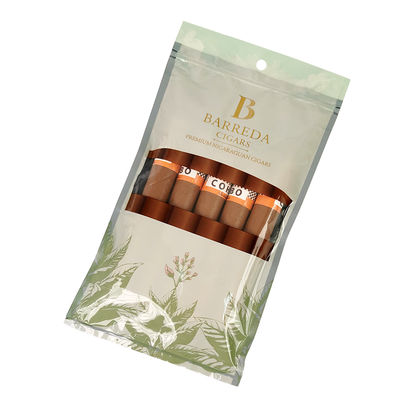 Sacchetti per sigari umidificati con stampa a rotocalco personalizzata Sacchetti per sigari con zip e umidità 5 sigari Confezione semplice con confezione in plastica con finestra trasparente