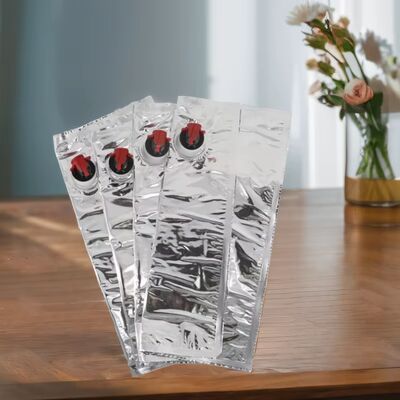 Contenitore in plastica per sacca in scatola con superficie testurizzata e beccuccio, adatto per applicazioni di confezionamento di liquidi per uso alimentare