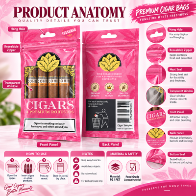 Lightweight And Compact cigar packaging bag featuring ziplock design ensuring secure closure and easy carrying for cigars (Bossa leggera e compatta con design a ziplock che garantisce chiusura sicura e facile trasporto per sigari)