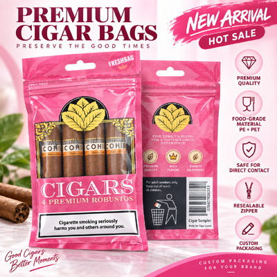 Lightweight And Compact cigar packaging bag featuring ziplock design ensuring secure closure and easy carrying for cigars (Bossa leggera e compatta con design a ziplock che garantisce chiusura sicura e facile trasporto per sigari)