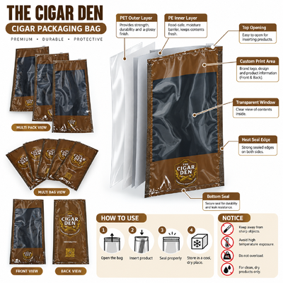5 Sacchetti per Umidificatore per Sigari Resistenti allo Strappo e alla Perforazione con Cerniera Ideali per l'Umidificazione e la Conservazione dei Sigari