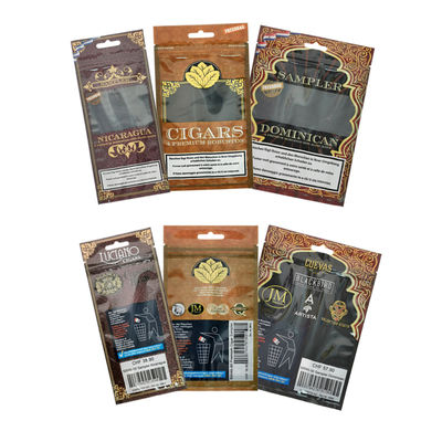 Busta per sigari idratante prodotta in fabbrica con chiusura a zip in plastica, busta Mylar per involucri di foglie, a prova di umidità per la conservazione del tabacco