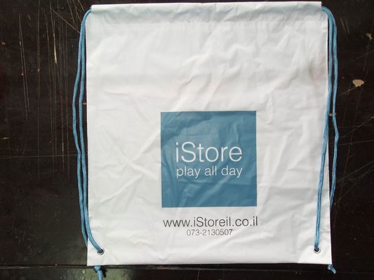 Sacchetto della spesa di plastica bianco su misura di Apple Store dello zaino del cordone